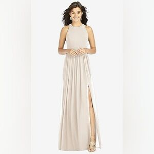Dessy Halter Bridesmaid dress in Oyester